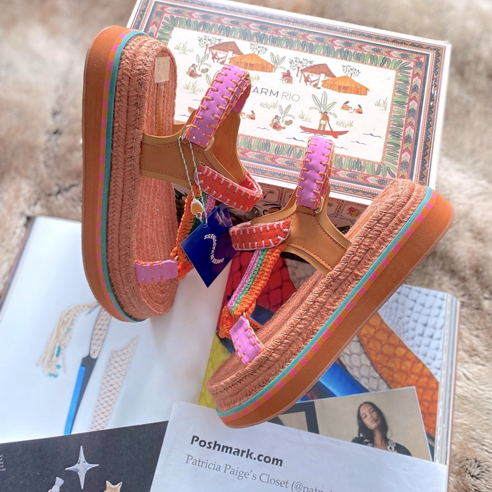 Farm Rio Artisanal Flatform Raffia Velcro Sandals - Picture 11 of 11